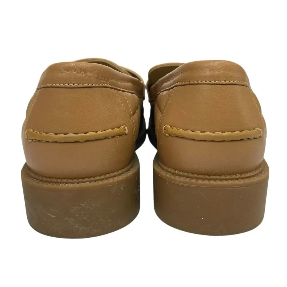 Michael Kors Eden Womens Tan Brown Quilted Leather Slip-On Penny Loafer Shoes 9M
